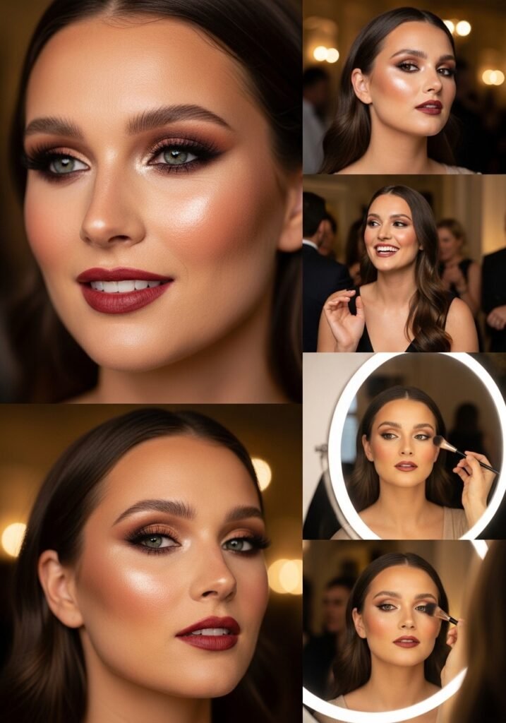 Confident woman wearing summer night glam makeup looking radiant and polished.