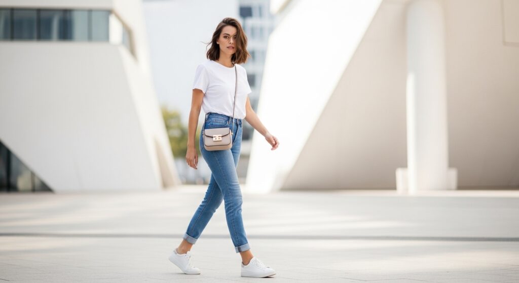 White T-Shirt with Blue Jeans