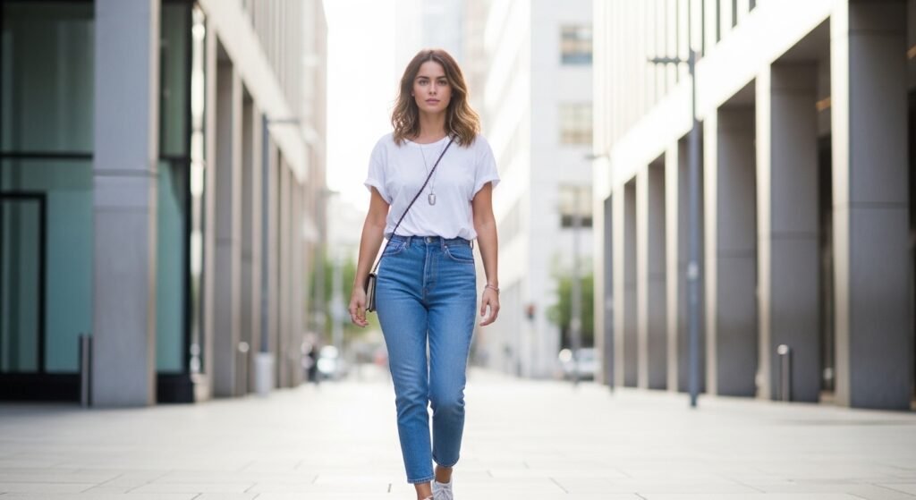 White T-Shirt with Blue Jeans