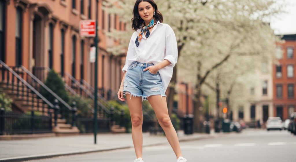 Denim Shorts with Oversized Shirt