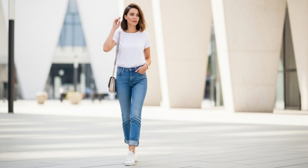 White T-Shirt with Blue Jeans