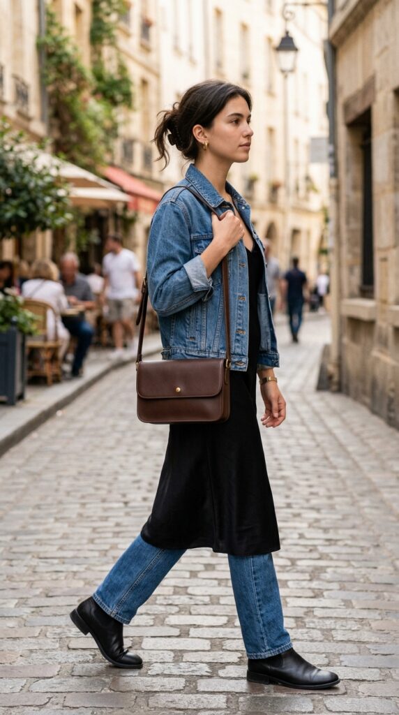 1990s minimalist leather shoulder bag with a sleek and simple design, creating a timeless, effortless, and chic everyday fashion look