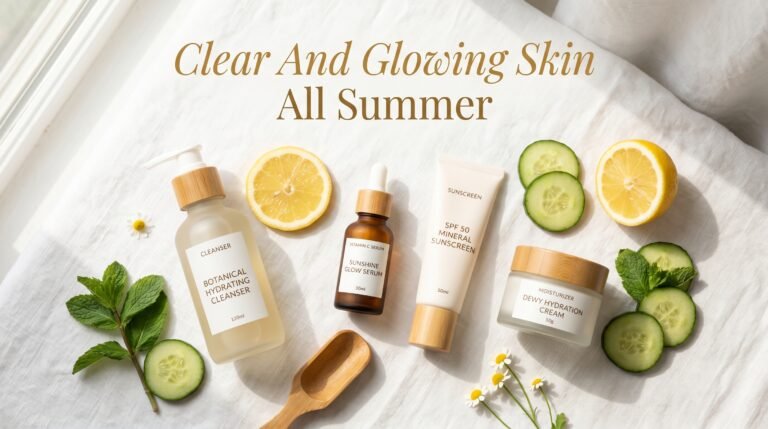 Clear and glowing skin in summer with healthy skincare routine