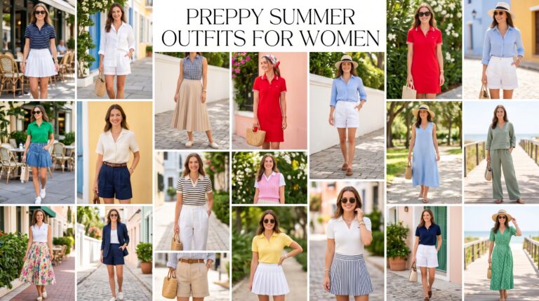 Preppy summer outfits for women with classic chic style