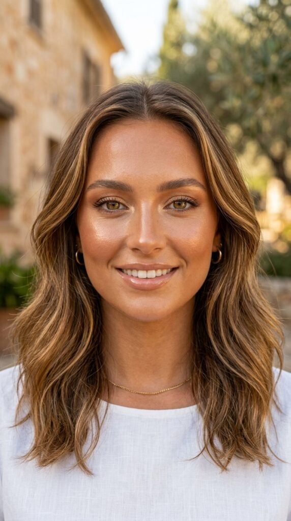 Sun-kissed bronze glow makeup with warm bronzed skin and radiant highlights, creating a natural, luminous, and trendy summer beauty look