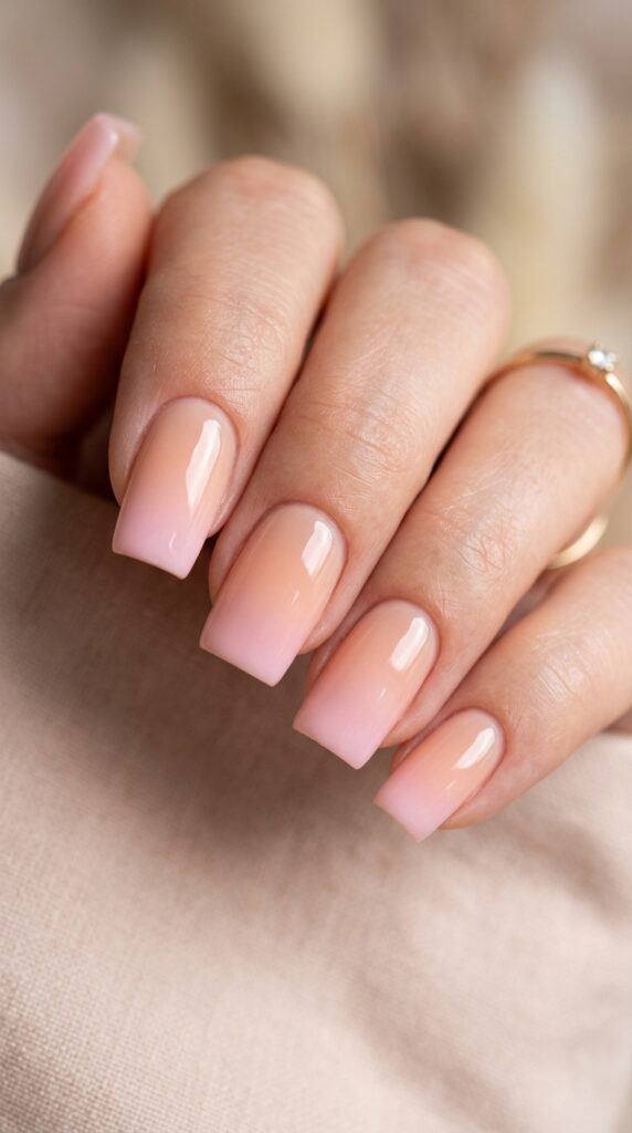 Ombre square nails with a soft gradient blend and glossy finish, creating a smooth, elegant, and trendy manicure look