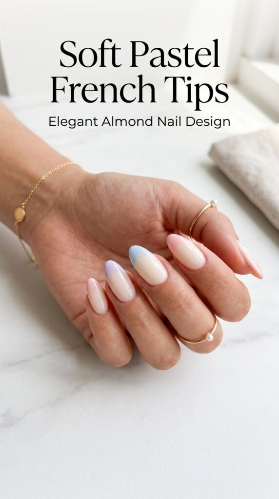 Elegant almond nails with soft pastel French tips in blush and ivory for sophisticated summer nail design inspiration






