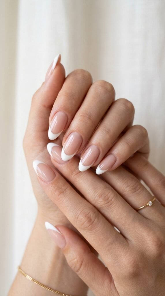 Classic white French tips continue to trend in 2026 thanks to minimalist luxury aesthetics, micro tips, pearly finishes, and modern French manicure variations.