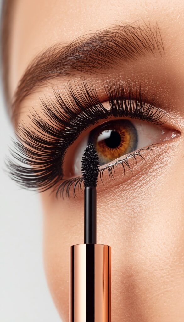 Charlotte Tilbury Pillow Talk Push Up Lashes Waterproof Mascara creating lifted, voluminous, and fanned-out lashes with a smooth, clump-free glam finish