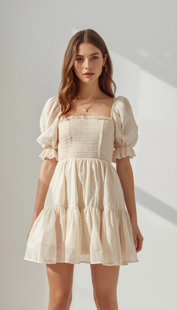 Babydoll dress outfit with a flowy silhouette and soft feminine details, creating a cute, romantic, and effortlessly stylish look