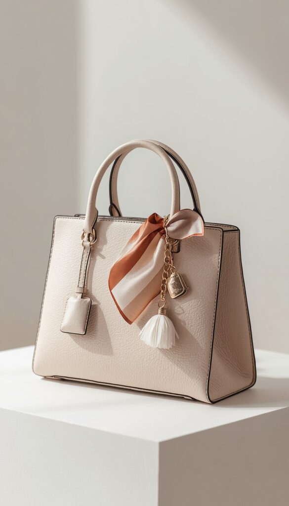Bag charm or handbag accessory adding a stylish and personalized detail to a modern bag, creating a chic, trendy, and eye-catching fashion statement