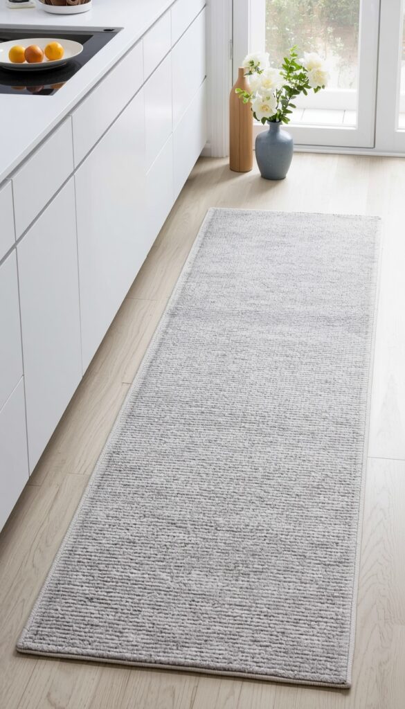 Washable kitchen runner rug with a clean, modern design, offering a practical, stylish, and easy-to-maintain solution for everyday kitchen use
