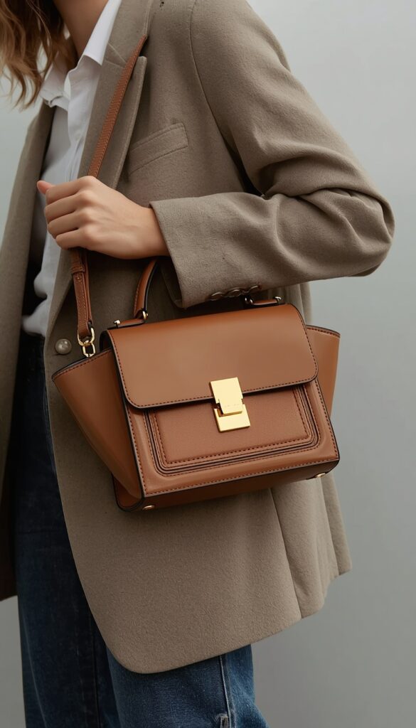 Celine Teen Triomphe bag with gold logo clasp and structured design, styled for a timeless, elegant, and effortlessly chic luxury fashion look