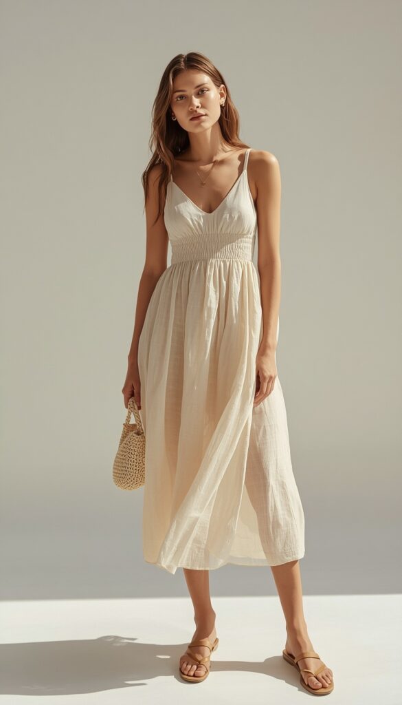 Summer dress with a mini crochet bag, creating a cute, feminine, and effortlessly chic outfit perfect for warm weather and casual outings